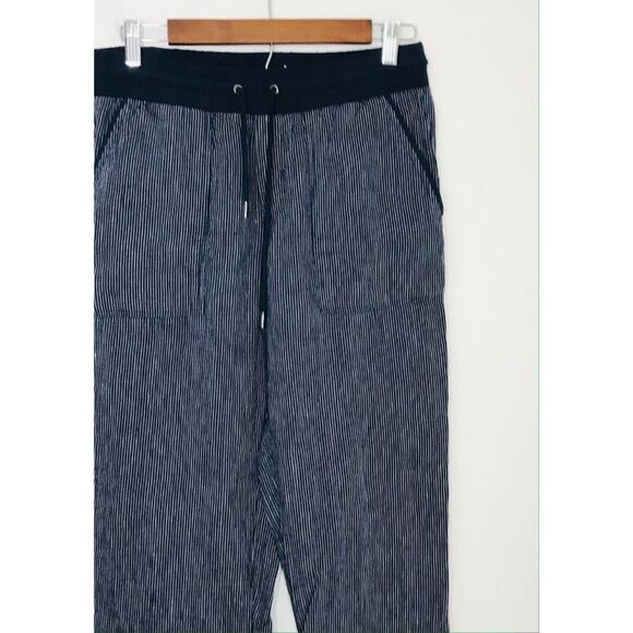 Athleta Cabo Linen Pants Wide Leg Striped Coastal Navy Blue Preppy, 6T - Picture 4 of 13